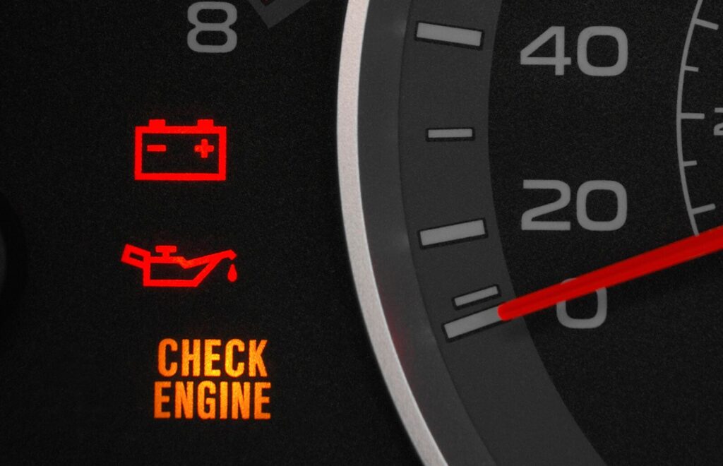 バッテリー上がり前に見抜く3つのポイント（エンジンランプがついている画像）