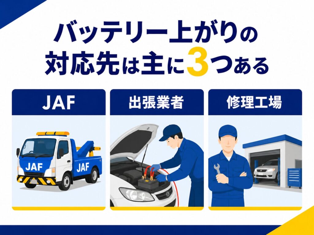バッテリー上がりの対応先は主に3つある